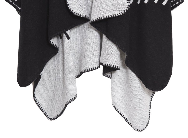 EXCHIC Womenâ€™s Retro Warm Shawls Poncho Cape Floral Printed Open Front Cardigans Sweater (2 Black) - Image 5